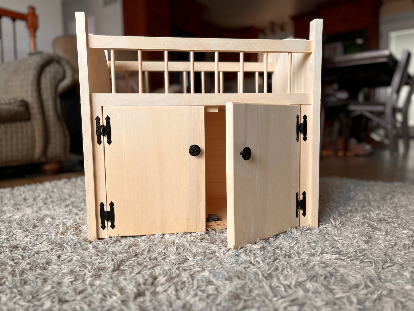 CribTop Doll Bed With Cupboard | American Girl Doll Collection | Vintage Cradle With Doll Clothes Cubby
