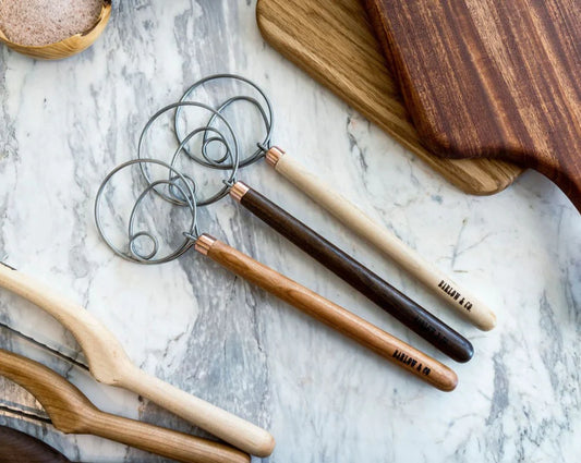 Danish Dough Hook | Sourdough Bread Whisk | Hardwood Walnut Cherry Maple Kitchen Breadmaker | Stainless Steel Whisk