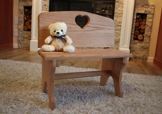 Child's Love Seat | Bedroom Decor For Kids | Hardwood Children's Bench | Fashioned From Red Oak | Decorative Home Furnishings
