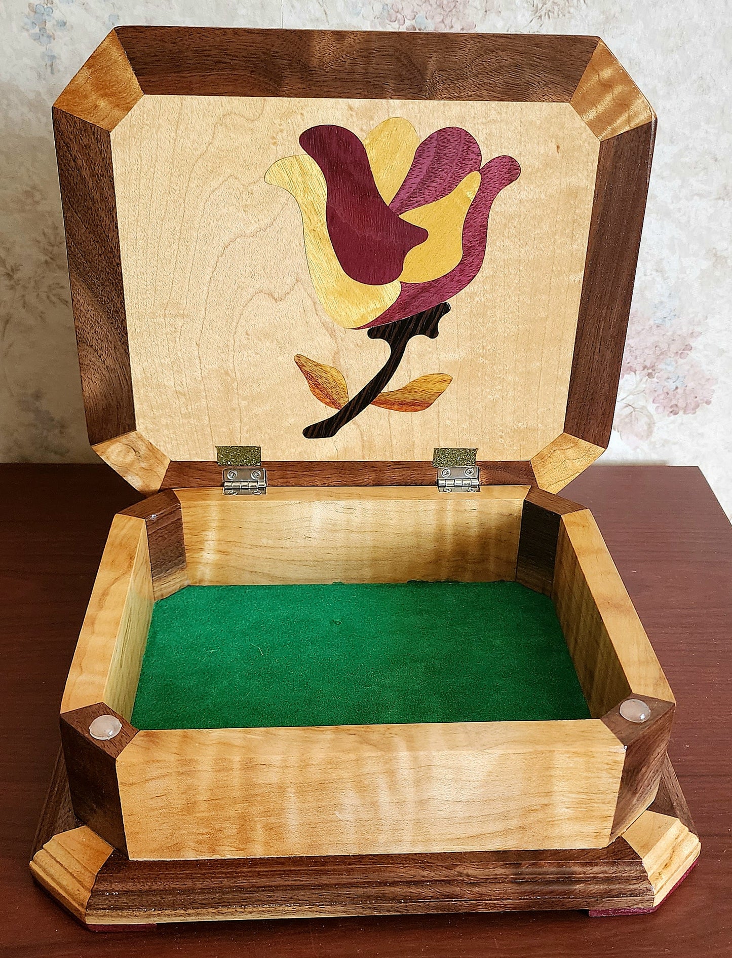 Gone Fishing Keepsake Box | Gifts For Anglers | Jewelry Box | Handcrafted With Hardwood Inlay | Fishing Theme | Emerald Felt Lining