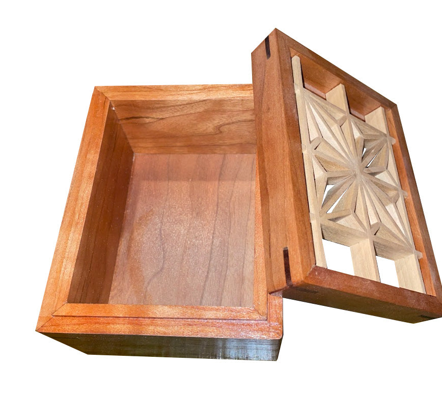 Kumiko Keepsake Box | Asa-No-Ha Lotus Flower Design | Kumiko Lid | Japanese Shoji Style Design With Removable Lattice Lid