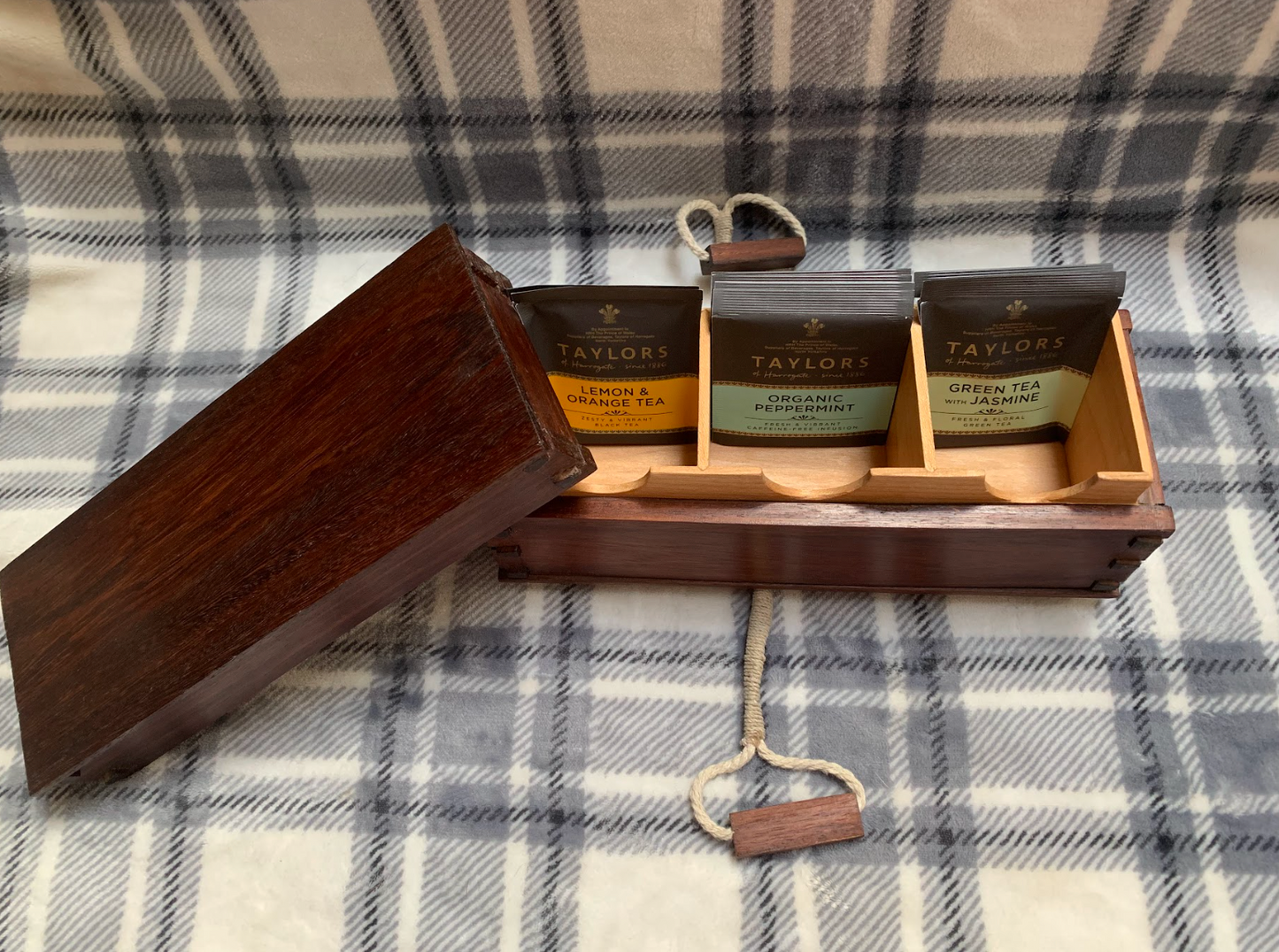 Hardwood Tea Box | Tea Organizer | Black Walnut Tea Box With Hemp Rope Clasp | Vintage Kitchen Decor | Mother's Day Gift